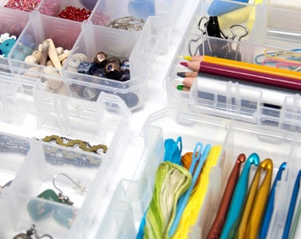 Storage Box Set -- Two No-Spill Adjustable Organizers Perfect for Beads & Jewelry Supplies and Knitting and Sewing Notions
