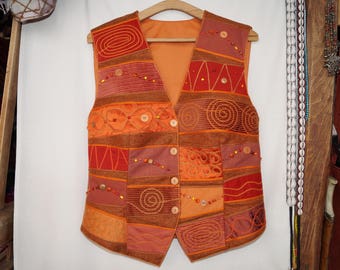 Orange waistcoat, emroidered waistcoat, bohemian waistcoat, festival waistcoat, hungarian folk waistcoat, hippie waistcoat, boho waistcoat