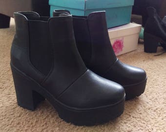 Black Faux leather Heel Boots (size 8)