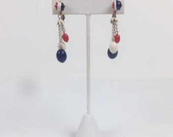 Vintage 1960s Red White and Blue Dangle Clip on Earrings