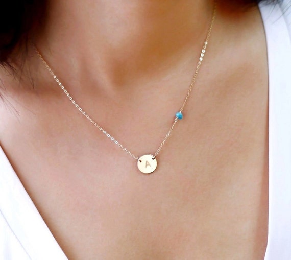 Download Gold Monogram Necklace and Small Gemstone Bead Personalized