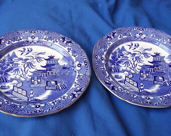 2 Pair Vintage Burleigh Old Willow ‘Willow’ Tea Plates.186 mm