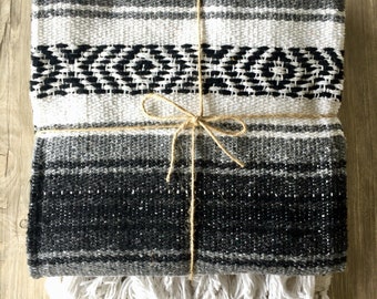 Mexican Throw Blanket - Gray Aztec Design