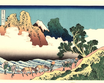 Japanese Ukiyo-e Woodblock print, Katsushika Hokusai, "The back of Fuji from the Minobu river, Thirty-six Views of Mount Fuji"