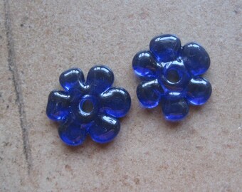 Lampwork Beads - SueBeads - Disc Beads - Disc Flowers - Violet (Purple Blue) Cut Disc Flower Bead Pair - Handmade Lampwork Beads - SRA M67