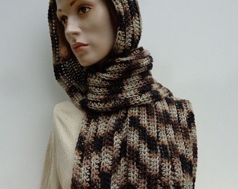 Platoon Pixie Hood - Browns Hooded Scarf - Crochet Hooded Scarf