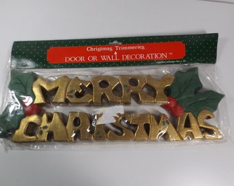 Christmas Trimmeries, door wall decoration, AMES,Merry Christmas, gold tone letters.Christmas tree ornament.Home decor