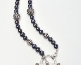 Extra-Long Blue-Black Baroque Pearl Necklace