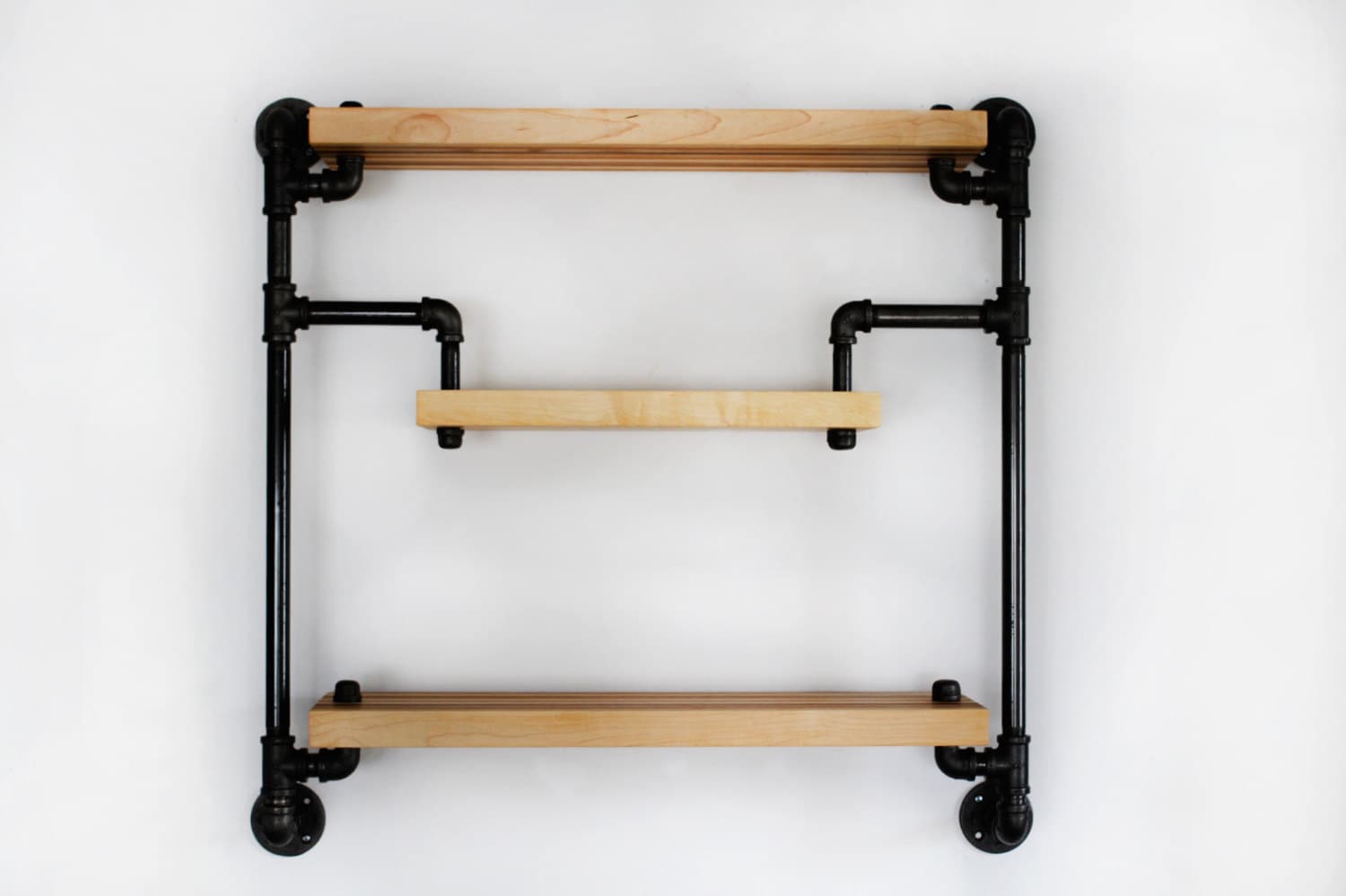 Hanging Industrial Style Shelf in Black Iron Pipe and Butcher