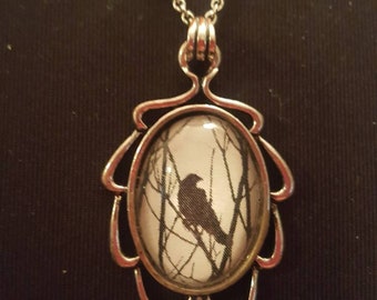 Crow raven cameo necklace