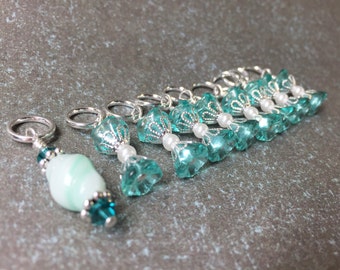 Snag Free Aqua Stitch Marker set, Gift for Knitters, Knitting Jewelry