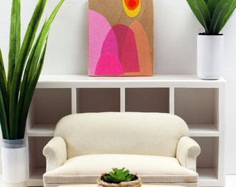 Original Miniature Artwork for the Modern Home - Pink Mountain Sun Day