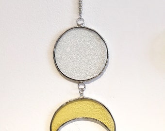 Stained Glass Crescent Moon Suncatcher. Stained glass wall art. Stained glass wall hanging. LUNA 3