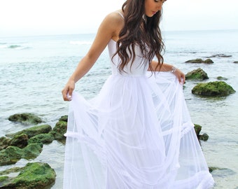 Wedding Dress, Boho Wedding Dress, Beach Wedding Dress, White Wedding Dress, White Bridal Gown, Tulle Wedding Dress, Long Wedding Dress