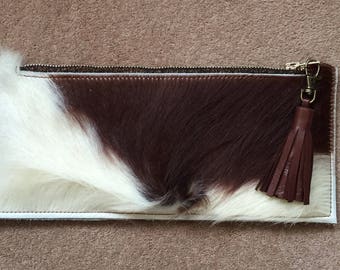 Brown & White Hair On Hide Clutch Bag