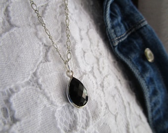 Black Onyx Pendant necklace sterling silver #1189