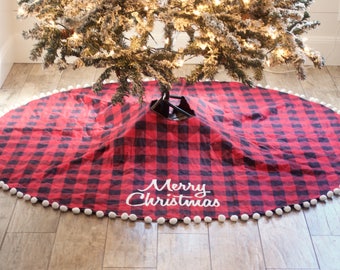 Buffalo Plaid Christmas Tree Skirt - Quilted Christmas Tree Skirt - Buffalo Check - Modern Farmhouse Christmas - Personalize Monogram