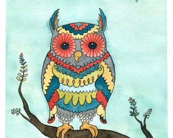 Colorful Owl art print Owl art print colorful owl prints