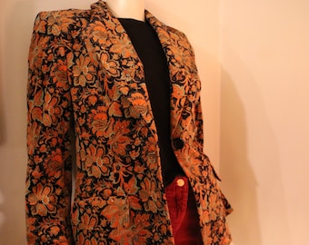 Velvet Floral Saks Fifth Avenue Blazer 70s 80s 90s