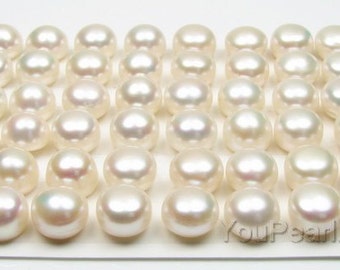 AA+ 10-11mm button pearls, good quality, white freshwater pearl, natural loose pearl beads, half drilled hole pearl wholesale, FLB1011-W