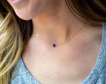 Tiny Lapis Lazuli Necklace, Sterling Silver or 14kt Gold Filled Lapis Necklace, Small Lapis Pendant, December Birthstone Necklace