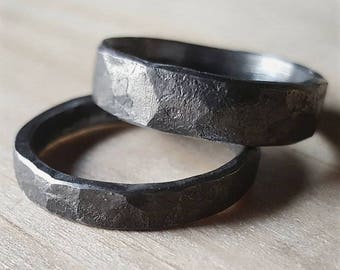 Rustic forged hammered Iron ring, Unique Men's ring made by Blacksmith, Viking ring, Iron Jewellery, Male Ring Iron Jewelry