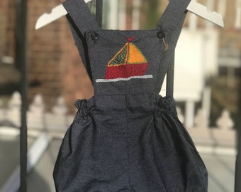 Baby boys romper, Blue romper, Sail boat design, Summer wear, Beachwear, Size 6-9 months