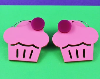 Cupcake with cherry Dangly Earrings