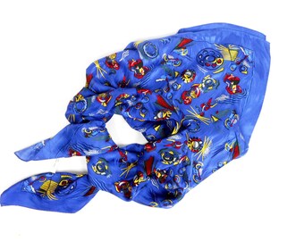 Vintage Silk Scarf, Abstract Motives Scarf, Multicolor, Square Scarf