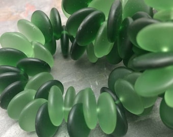 Czech Glass Bottle Greens Matte Lentils Top Drilled 12mm