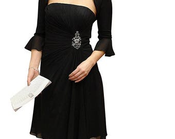 Evening dress with bolero jacket, 2 pieces, black and lilac
