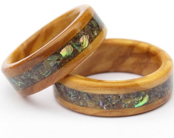 Wooden Rings from Olive Wood and Abalone