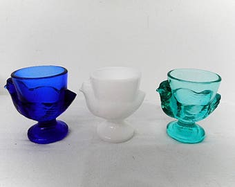 Choice of Color One (1) Mix or Match Verrerie d'Arques French Vintage Egg Cup Cobalt Blue, White or Teal (C520)