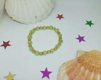 Salmon and green Crystal beaded bracelet