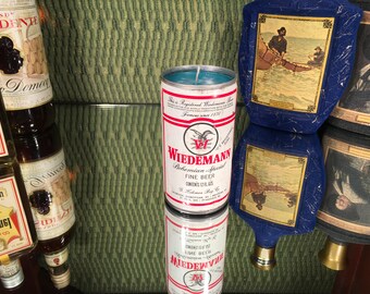 Vintage Wiedemann Beer Can with a Musky Neroli w Lime scented soy candle