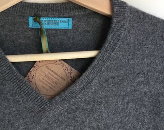 Grey Oversized 100% cashmere sweater upcycled one size fits most SML by Three Whiskers Farm gray