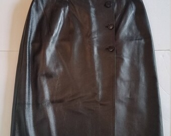 SALE Emanuel Ungaro Knee length A-Line Leather Button Front Wrap Skirt sz 8 27 Waist Small