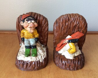 Two Skier Bookends - J&J Designs 1976 - Winter Sport - Agony of Defeat