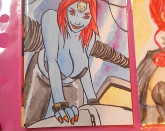 Mystique aceo SketchCard watercolour by boo rudetoons Xmen marvel
