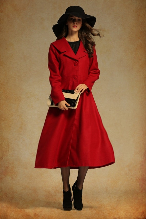 Red Coat Long Wool Coat In Red Maxi Coat Long Cashmere Coat