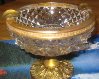 Vintage Brass & Crystal Ashtray