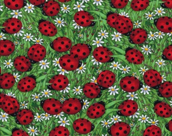 Fat Quarter Ladybird Ladybug Daisy Meadow Sewing Cotton Quilting Fabric