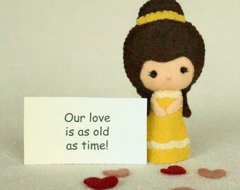 Belle Princess Finger Puppet, Wool Felt Beauty and the Beast Ornament, Handmade Collectible Finger Puppet, Gift for kids *Ready to Ship