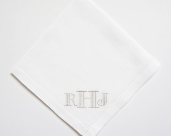 Men's Monogrammed Handkerchief, Finest Linen or Cotton Handkerchief, Pocket Square, Wedding Handkerchief