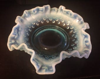 Fenton 6" Blue Opal Hobnail Double Crimped Bon Bon Dish