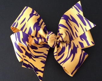LSU Hair Bow ~ LSU Tiger Pinwheel Hairbows Tiger Print Ribbon