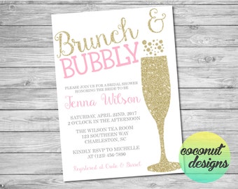 Brunch and Bubbly Invitation / Bridal Shower Invitation / Pink and Glitter / Brunch and Bubbly Bridal Shower / Digital File