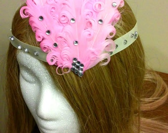 Feather Headband, Pink Headband, French Dance, Burlesque Headpiece, 1920s Costume, 1930s Costume, Flapper Girl, Roaring Twenties