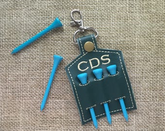Fathers Day golf gifts - Golf tee holder - personalized keychain faux leather - monogram initials key fob - golf gifts for men