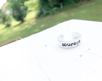 Courage Ring - Adjustable Ring - Silver Ring - Inspirational Ring - Hand Stamped Ring